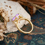 Vintage Emerald Cut Amethyst Side Stone Engagement Ring with Marquise Accents - Additional view