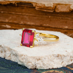 Vintage Emerald Cut Ruby Side Stone Engagement Ring with Marquise Accents - Additional view