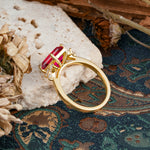 Vintage Emerald Cut Ruby Side Stone Engagement Ring with Marquise Accents - Additional view