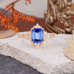 Classic Sparkling Radiant Cut Sapphire Engagement Ring with Vintage Halo    - Additional view