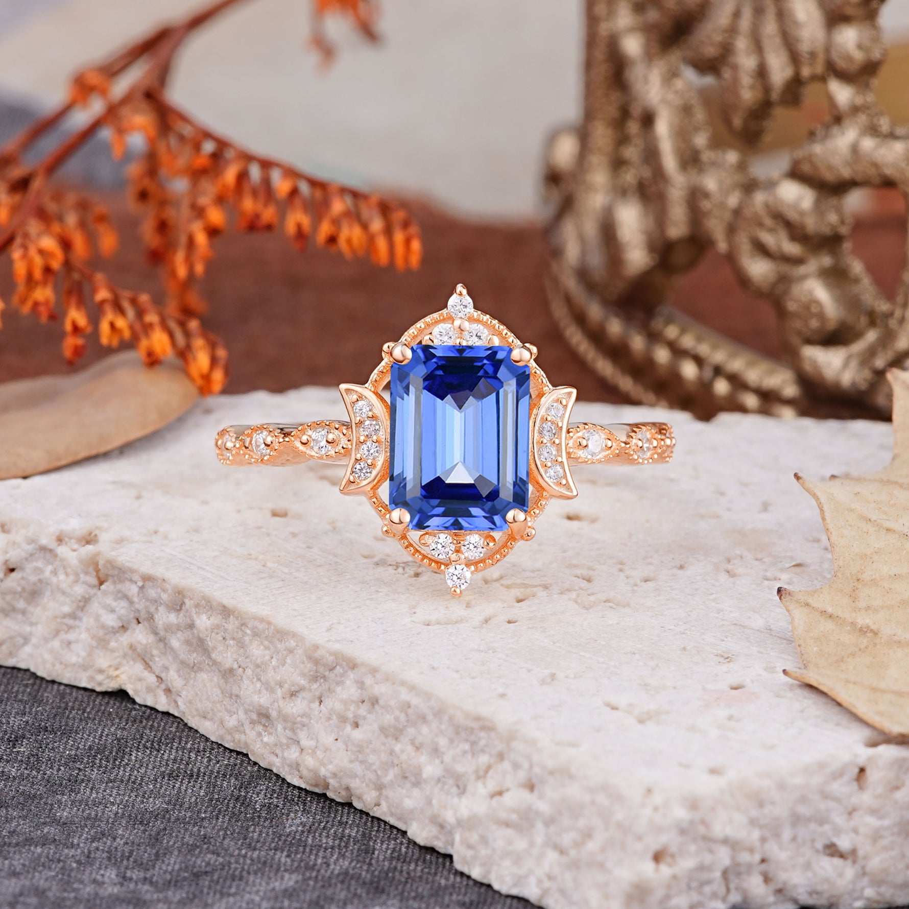 Classic Sparkling Radiant Cut Sapphire Engagement Ring with Vintage Halo    - Additional view