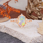 Classic Sparkling Radiant Cut Fire Opal Engagement Ring with Vintage Halo    - Additional view