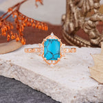 Classic Sparkling Radiant Cut Turquoise Engagement Ring with Vintage Halo    - Additional view