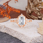 Classic Sparkling Radiant Cut Lab Diamond Engagement Ring with Vintage Halo    - Additional view