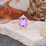 Classic Sparkling Radiant Cut Amethyst Engagement Ring with Vintage Halo    - Additional view
