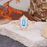 Classic Sparkling Radiant Cut Aquamarine Engagement Ring with Vintage Halo    - Additional view