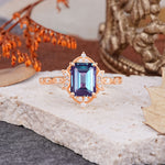 Classic Sparkling Radiant Cut Alexandrite Engagement Ring with Vintage Halo    - Additional view
