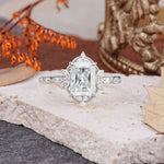 Classic Sparkling Radiant Cut Moissanite Engagement Ring with Vintage Halo    - Additional view