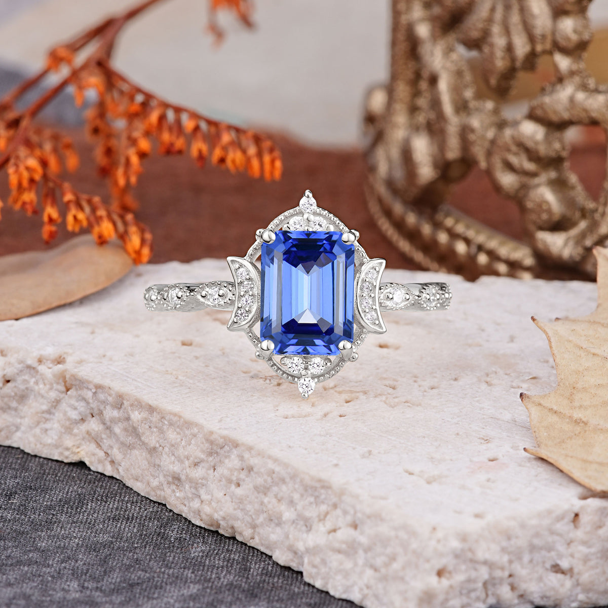 Classic Sparkling Radiant Cut Sapphire Engagement Ring with Vintage Halo    - Additional view
