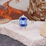 Classic Sparkling Radiant Cut Sapphire Engagement Ring with Vintage Halo    - Additional view