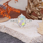 Classic Sparkling Radiant Cut Fire Opal Engagement Ring with Vintage Halo    - Additional view