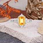 Classic Sparkling Radiant Cut Citrine Engagement Ring with Vintage Halo    - Additional view