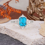 Classic Sparkling Radiant Cut Turquoise Engagement Ring with Vintage Halo    - Additional view