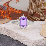 Classic Sparkling Radiant Cut Amethyst Engagement Ring with Vintage Halo    - Additional view