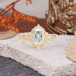 Classic Sparkling Radiant Cut Moissanite Engagement Ring with Vintage Halo    - Additional view