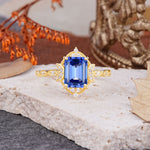 Classic Sparkling Radiant Cut Sapphire Engagement Ring with Vintage Halo    - Additional view