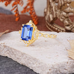 Classic Sparkling Radiant Cut Sapphire Engagement Ring with Vintage Halo    - Additional view