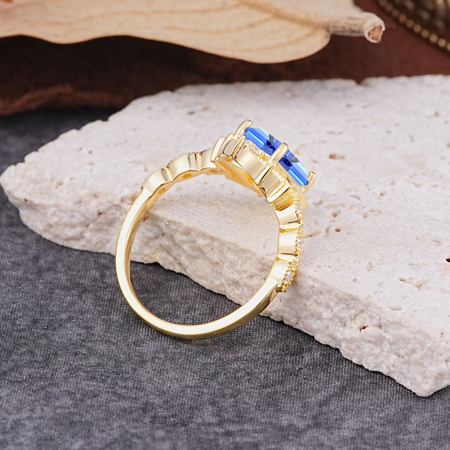 Classic Sparkling Radiant Cut Sapphire Engagement Ring with Vintage Halo    - Additional view