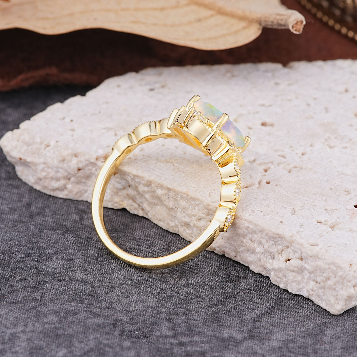 Classic Sparkling Radiant Cut Fire Opal Engagement Ring with Vintage Halo    - Additional view
