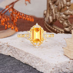 Classic Sparkling Radiant Cut Citrine Engagement Ring with Vintage Halo    - Additional view