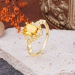 Classic Sparkling Radiant Cut Citrine Engagement Ring with Vintage Halo    - Additional view