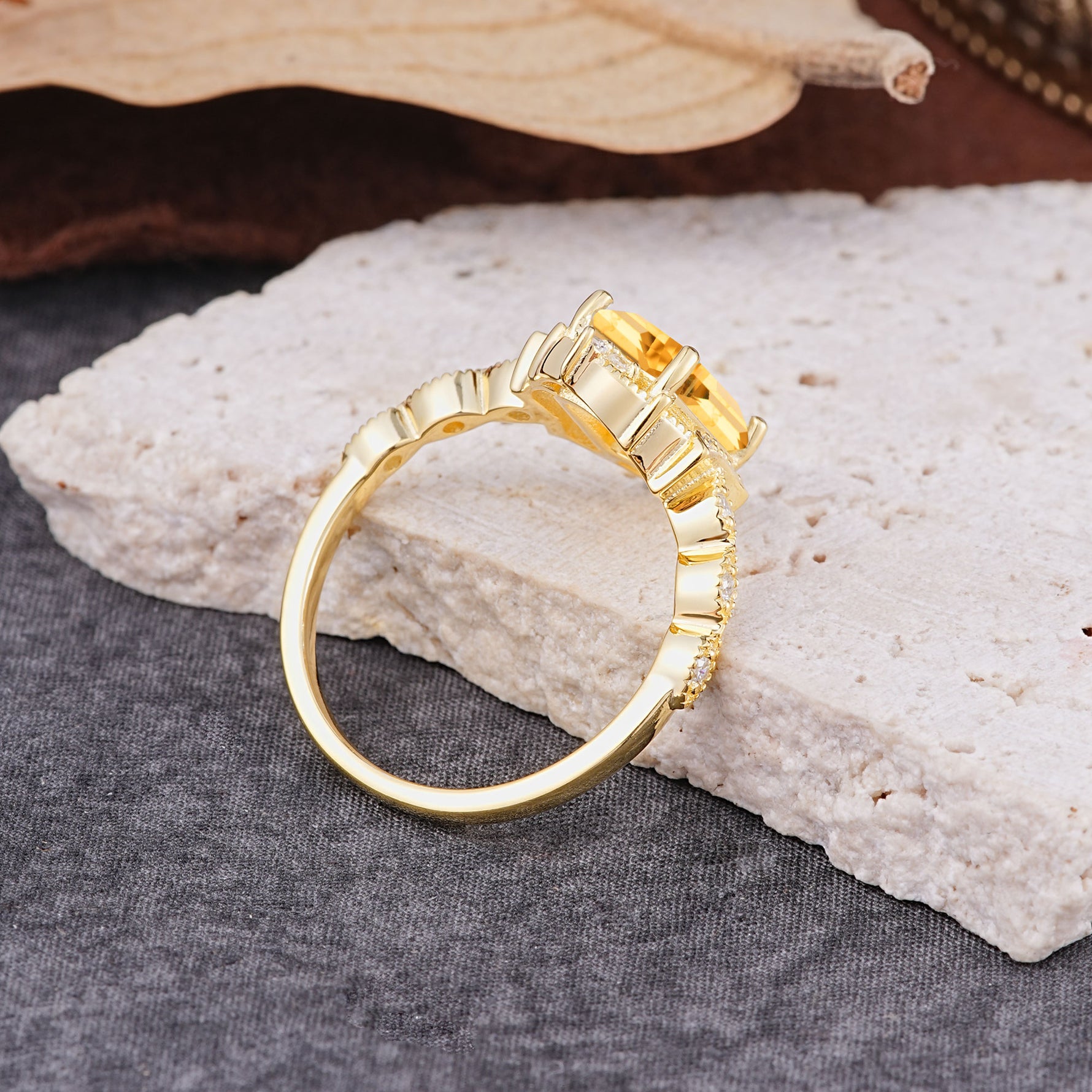 Classic Sparkling Radiant Cut Citrine Engagement Ring with Vintage Halo    - Additional view