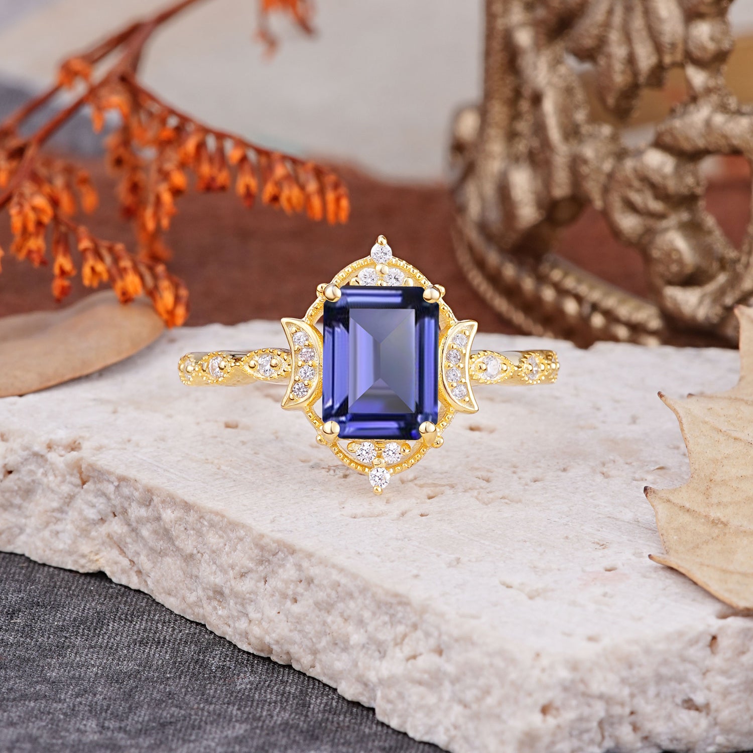 Classic Sparkling Radiant Cut Tanzanite Engagement Ring with Vintage Halo    - Additional view