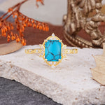 Classic Sparkling Radiant Cut Turquoise Engagement Ring with Vintage Halo    - Additional view