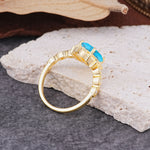 Classic Sparkling Radiant Cut Turquoise Engagement Ring with Vintage Halo    - Additional view
