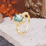 Classic Sparkling Radiant Cut Moss Agate Engagement Ring with Vintage Halo    - Additional view