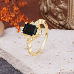 Classic Sparkling Radiant Cut Black Onyx Engagement Ring with Vintage Halo    - Additional view