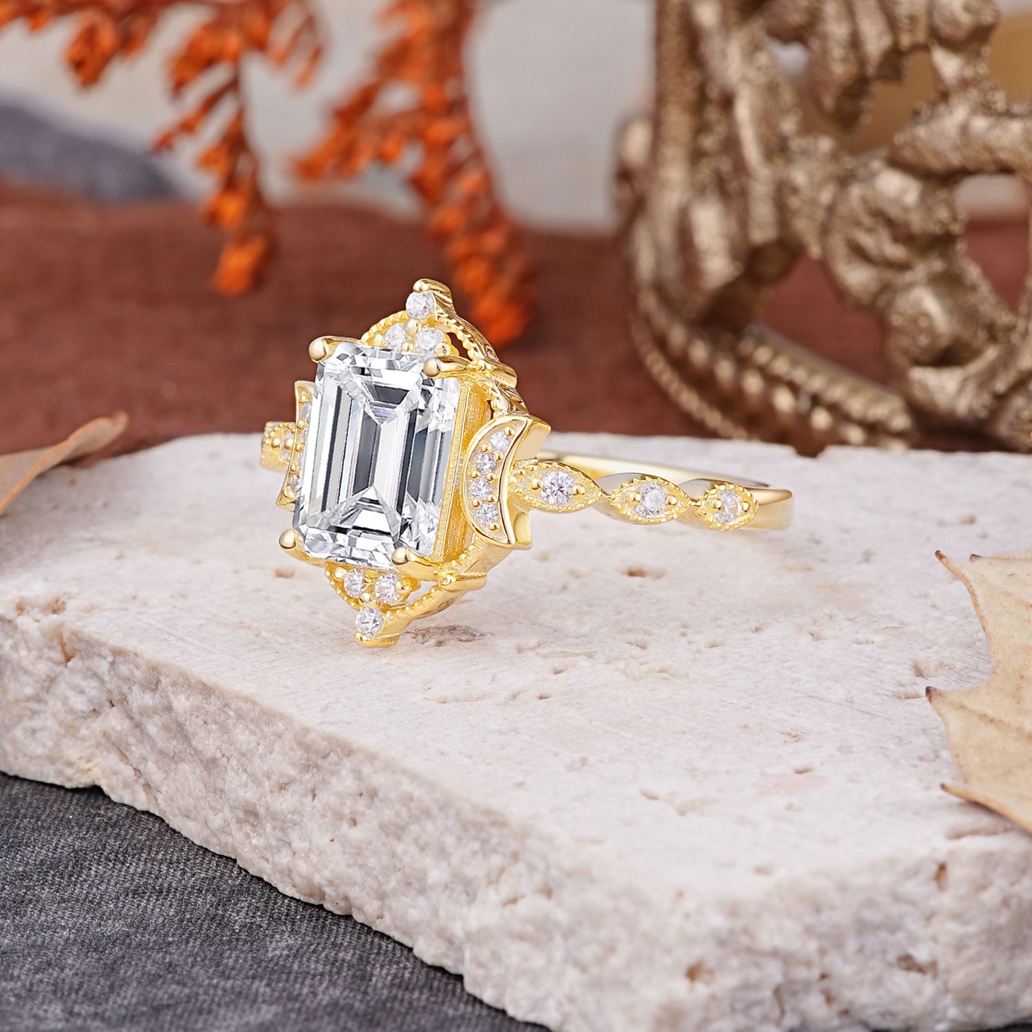 Classic Sparkling Radiant Cut Lab Diamond Engagement Ring with Vintage Halo    - Additional view
