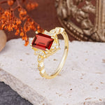 Classic Sparkling Radiant Cut Garnet Engagement Ring with Vintage Halo    - Additional view