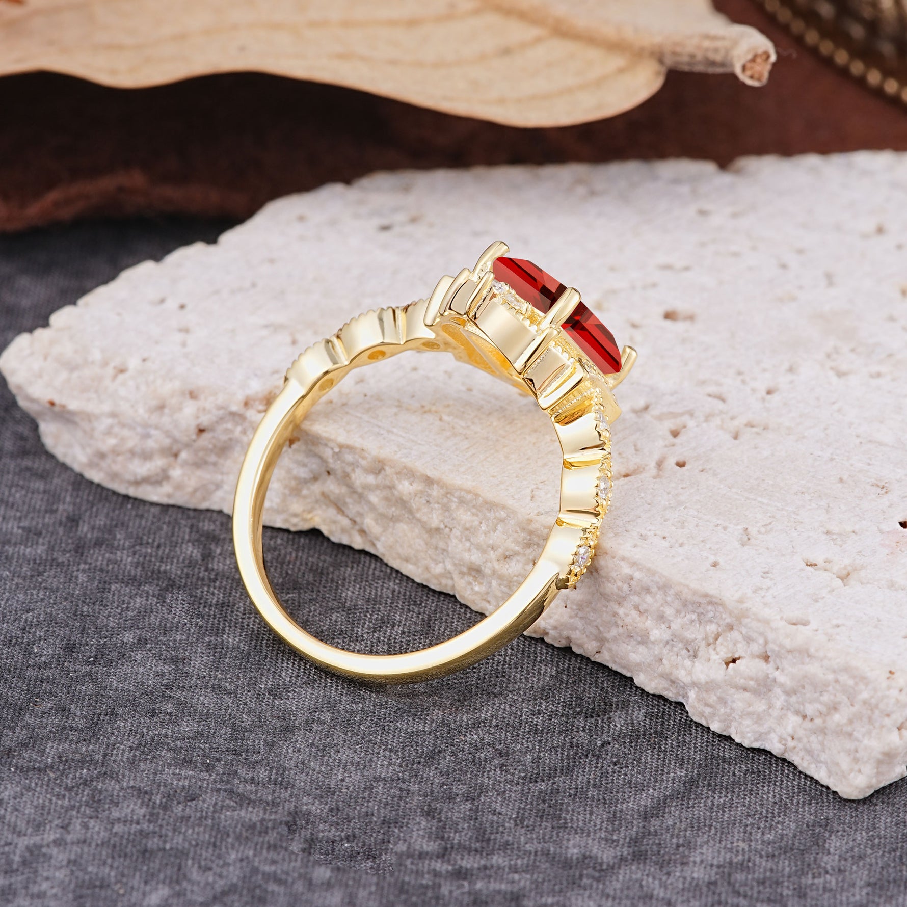 Classic Sparkling Radiant Cut Garnet Engagement Ring with Vintage Halo    - Additional view