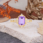 Classic Sparkling Radiant Cut Amethyst Engagement Ring with Vintage Halo    - Additional view
