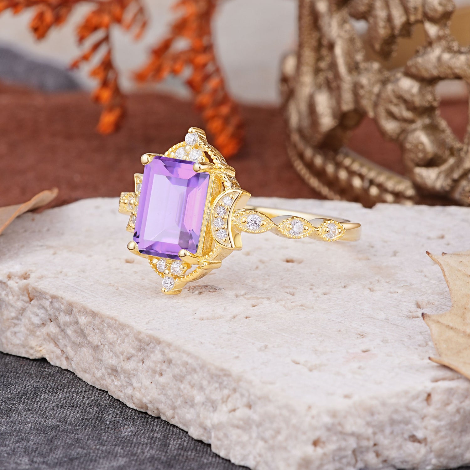 Classic Sparkling Radiant Cut Amethyst Engagement Ring with Vintage Halo    - Additional view