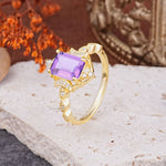 Classic Sparkling Radiant Cut Amethyst Engagement Ring with Vintage Halo    - Additional view