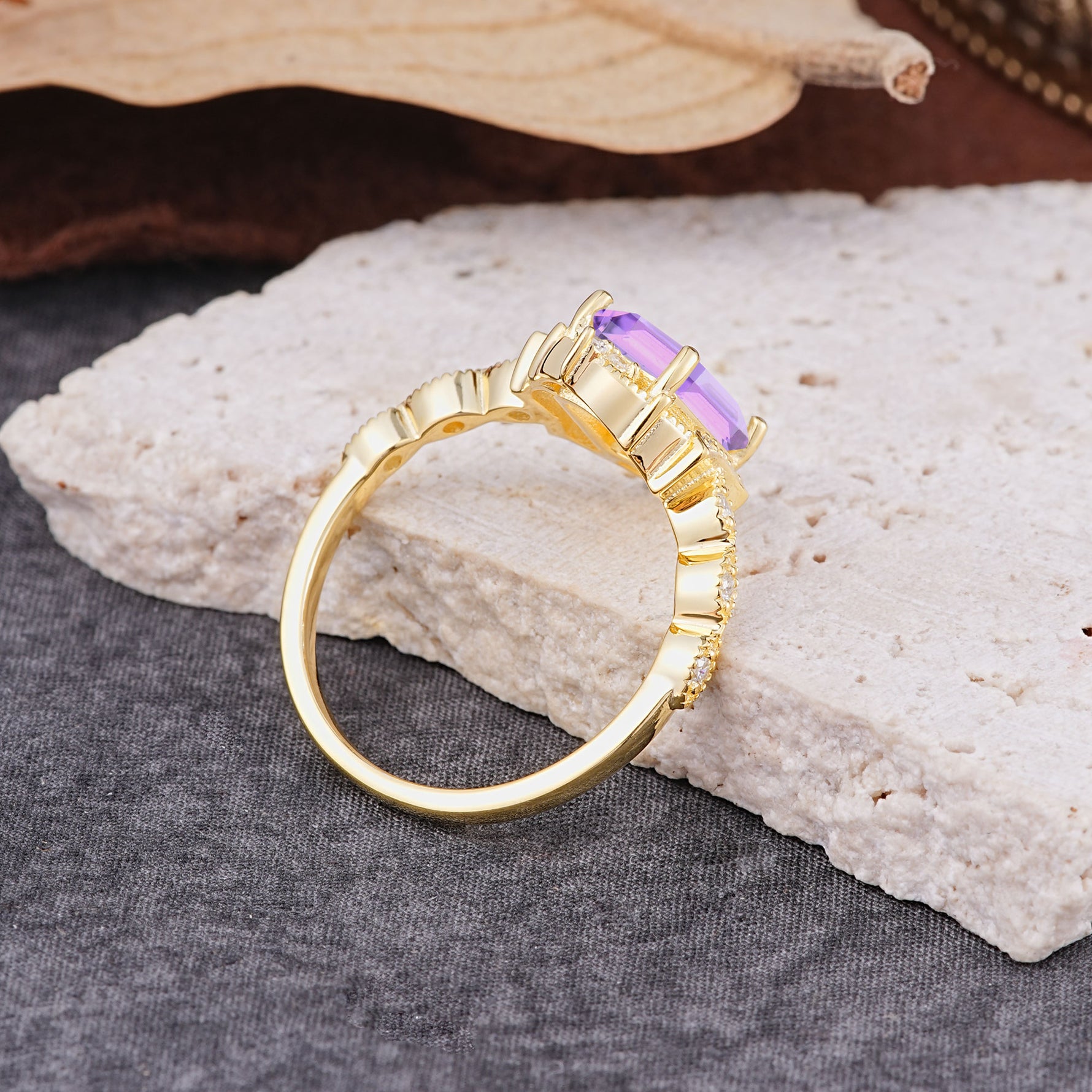 Classic Sparkling Radiant Cut Amethyst Engagement Ring with Vintage Halo    - Additional view