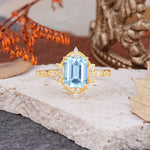 Classic Sparkling Radiant Cut Aquamarine Engagement Ring with Vintage Halo    - Additional view