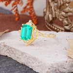 Classic Sparkling Radiant Cut Emerald Engagement Ring with Vintage Halo    - Additional view