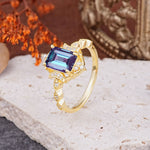 Classic Sparkling Radiant Cut Alexandrite Engagement Ring with Vintage Halo    - Additional view
