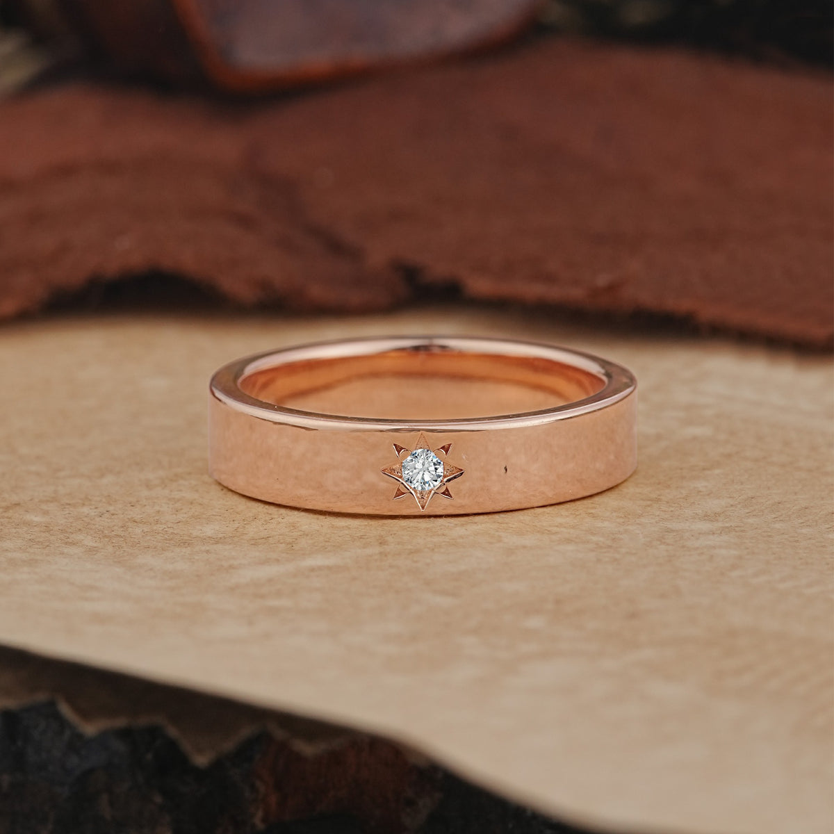 Vintage Starburst Single Lab Diamond Domed Wedding Band - Additional view