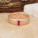 Vintage Emerald Cut Single Ruby Domed Wedding Band - Additional view