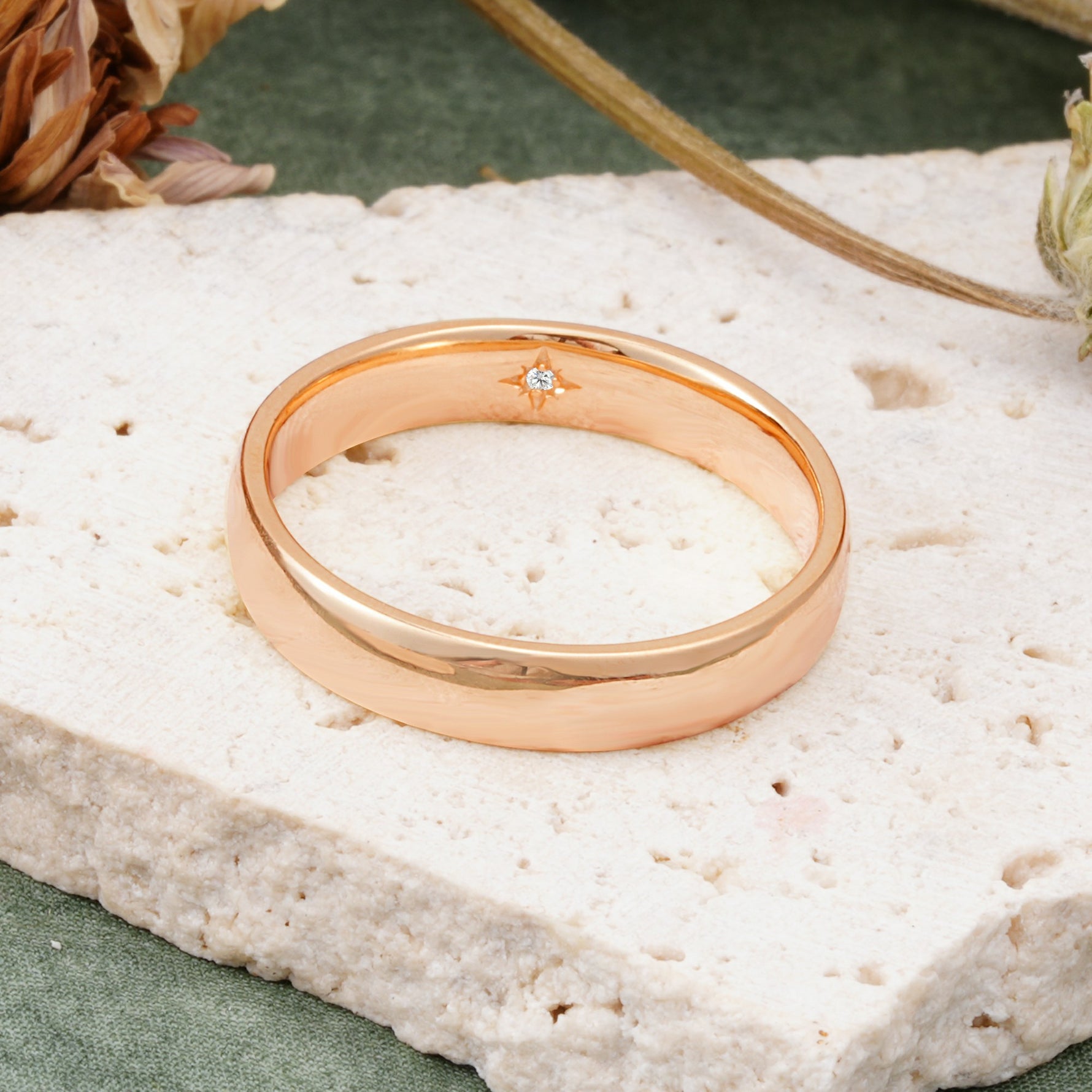 Vintage Hidden Starburst Single Moissanite Domed Men's Wedding Band - Additional view
