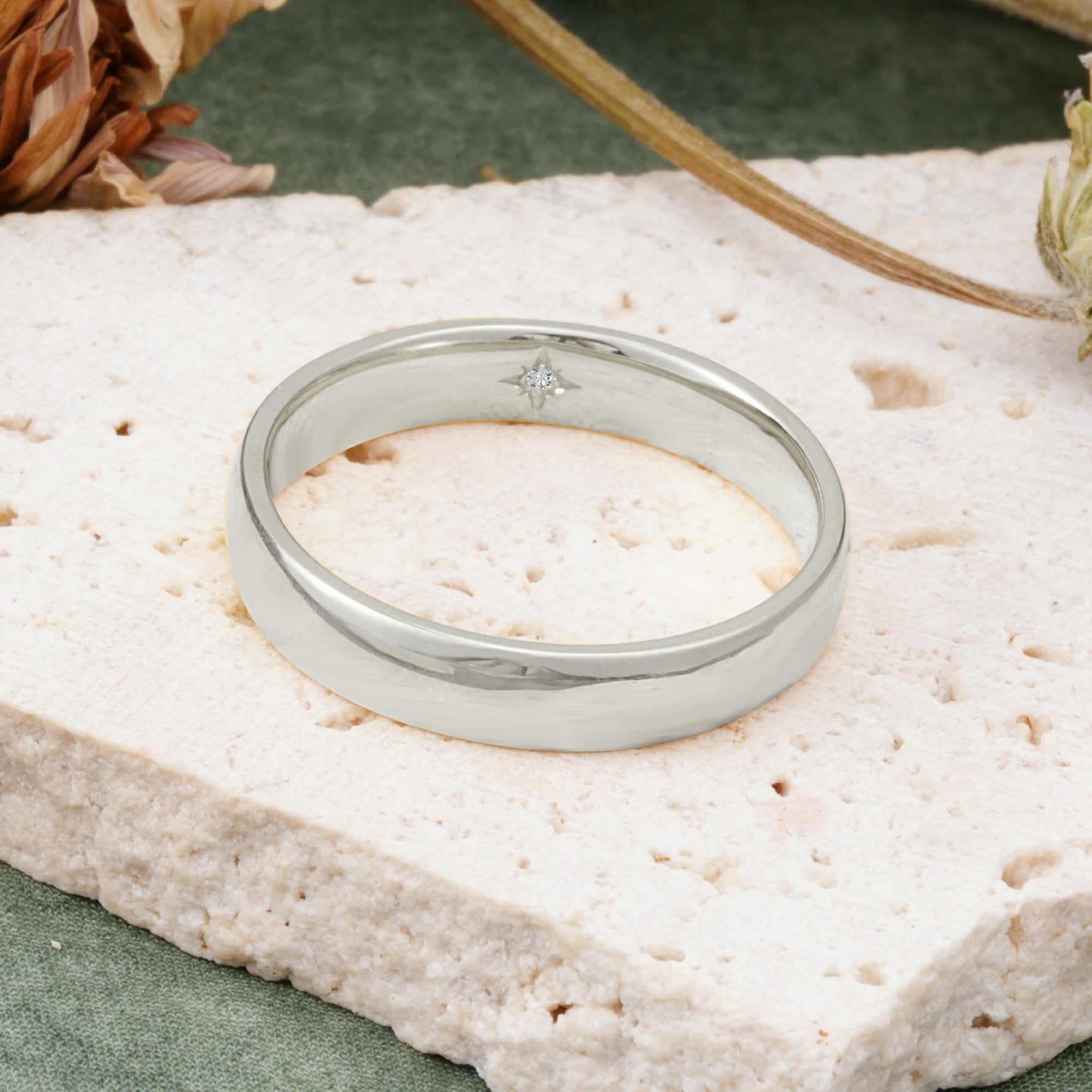 Vintage Hidden Starburst Single Lab Diamond Domed Men's Wedding Band - Additional view