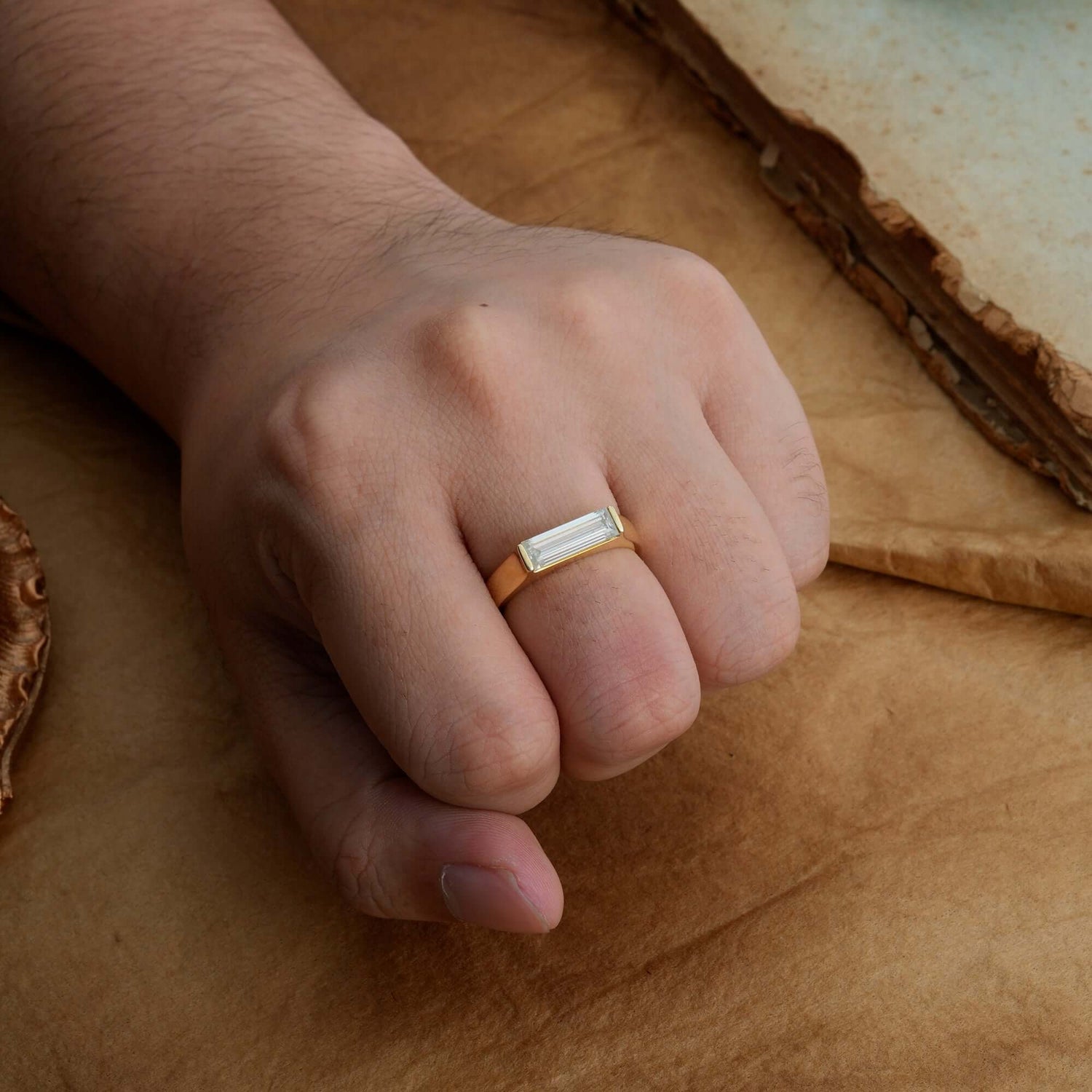 Rectangular Cut Moissanite Engagement Men's ring