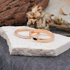 Couple Matching Black Onyx Rings-Elegant Minimalist Bands for Him & Her