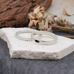 Couple Matching Black Onyx Rings-Elegant Minimalist Bands for Him & Her