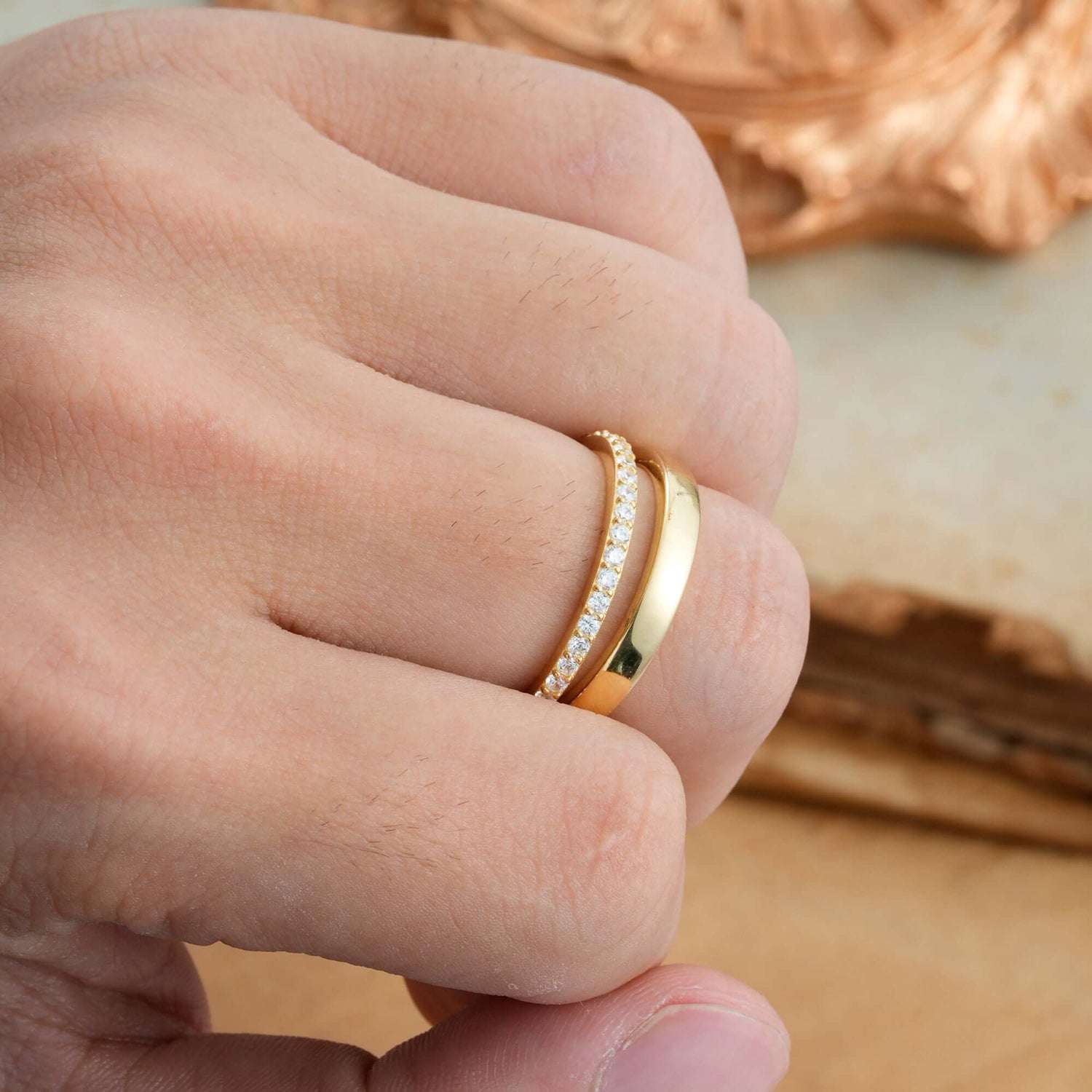 Couple Matching Moissanite Rings-Elegant Minimalist Bands for Him & Her