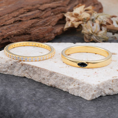 Couple Matching Black Onyx Rings-Elegant Minimalist Bands for Him & Her